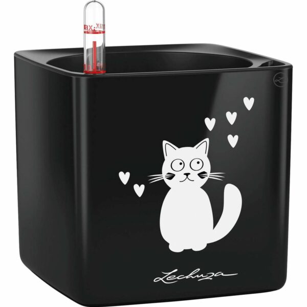 Lechuza Pflanzgefäß Cube Glossy Cat 14 cm x 14 cm x 14 cm Schwarz