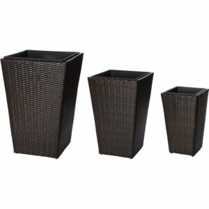 Gartenfreude Pflanzkübel Polyrattan Bicolour Braun Größe XL 3er-Set