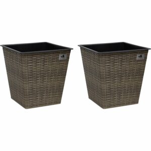 Gartenfreude Pflanzkübel Polyrattan konisch 32 cm x 32 cm Cappuccino 2er-Set